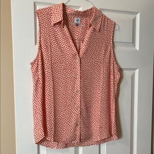 CAbi Sleeveless Pink Polka Dot Button Down Shirt